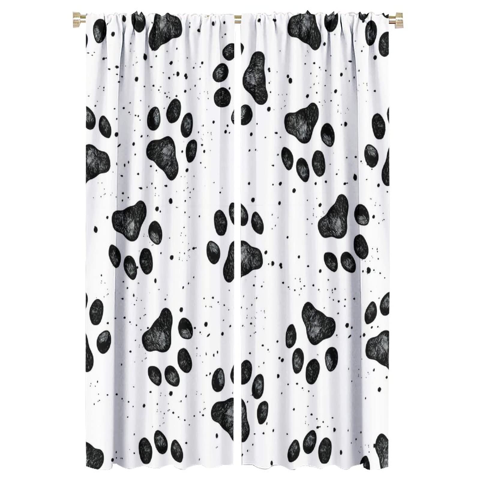GoDazzling Dog Blackout Windows Curtains, Black Cartoon Dog Paw Print Cute Animal Curtain, for Kids Boys Girls Cute Animals Cartoon for Living Room 42x63in 2 Panels