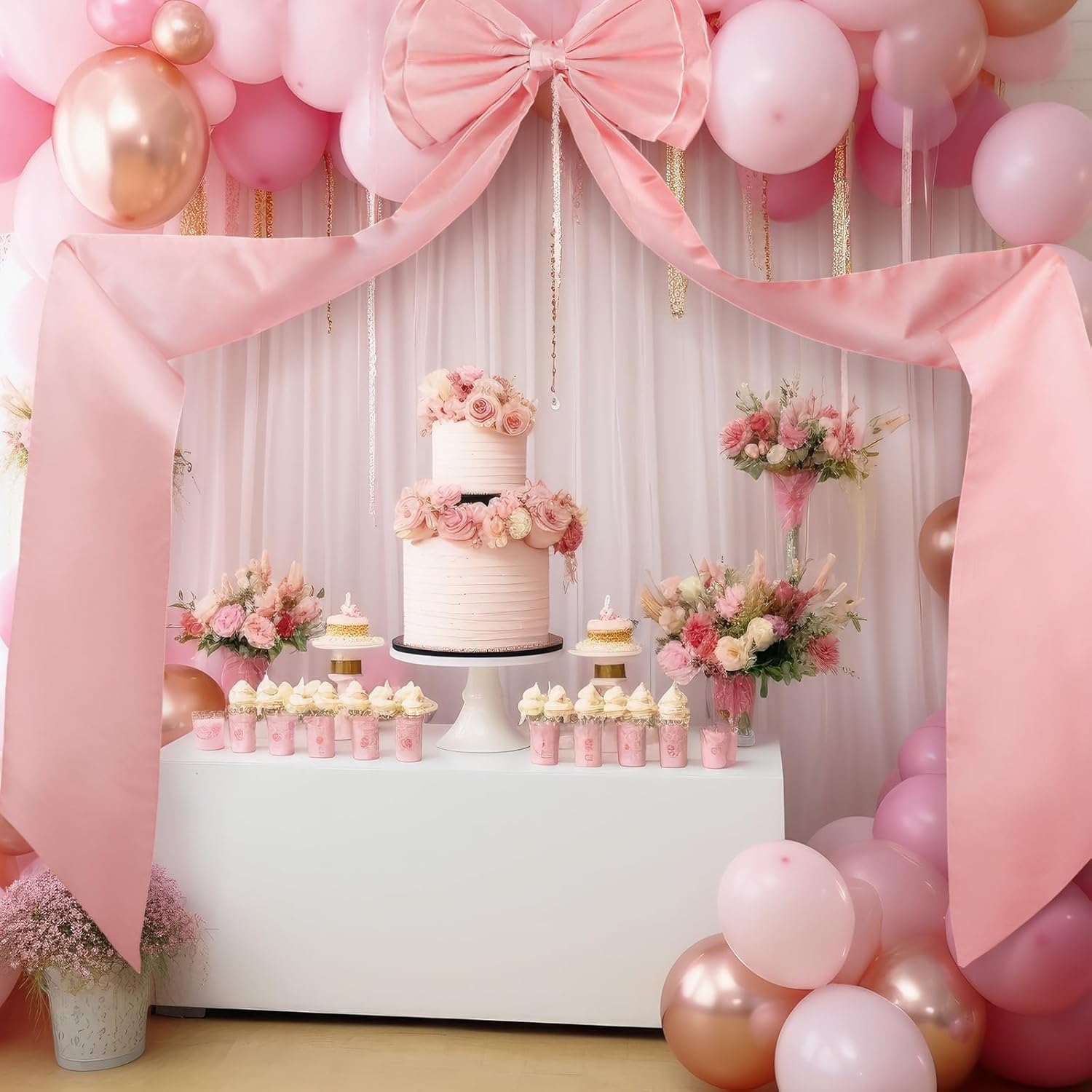 Wavwavw Wedding Bow Decor - Giant Satin Bows for Room Backdrop | 75x18 Inch Dusty Pink Ribbon Tie