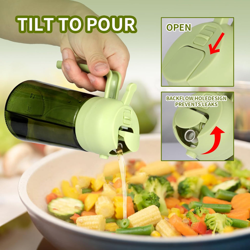 Upgraded 16oz Glass Olive Oil Sprayer - 2-in-1 No-Leak Spray & Pour Dispenser for Cooking, BBQ & Salad | Fine Mist, Easy Fill, Dishwasher Safe