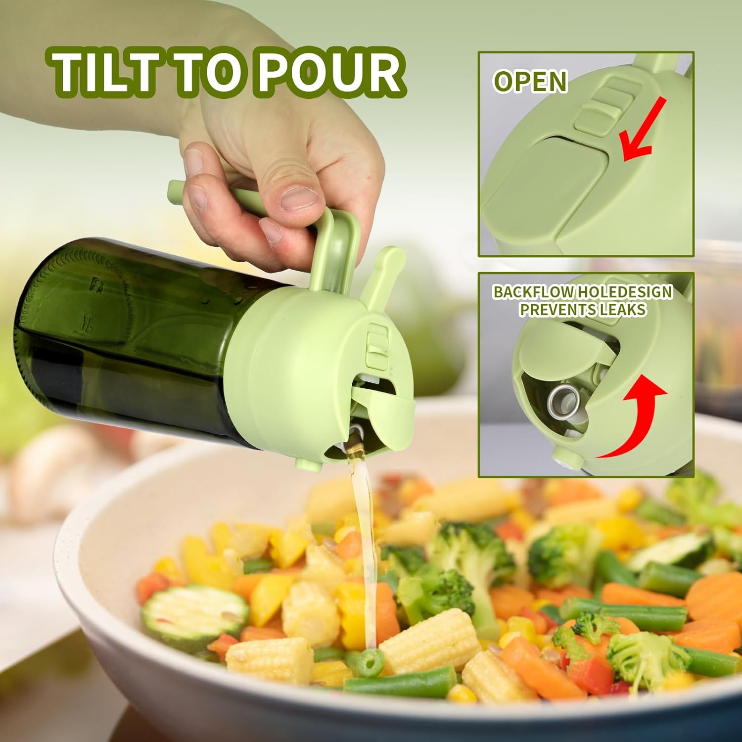 Upgraded 16oz Glass Olive Oil Sprayer - 2-in-1 No-Leak Spray & Pour Dispenser for Cooking, BBQ & Salad | Fine Mist, Easy Fill, Dishwasher Safe