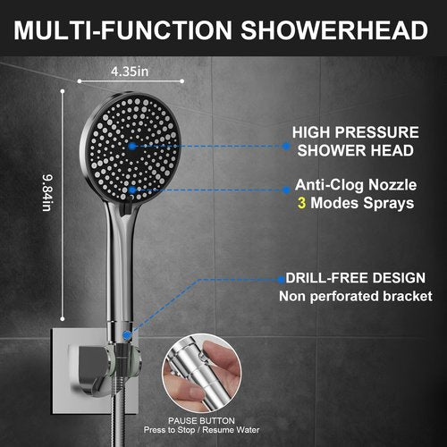 High Pressure Rain Shower Head with Handheld,Wide Rainfall Shower Head Combo with 15" Metal Extension Arm,Detachable Shower head,Rainfall Shower Head with Multi Modes Handheld Spray,Chrome