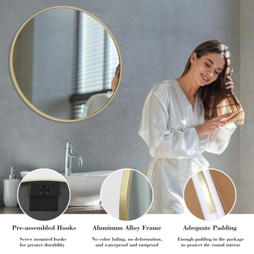 NEWBULIG Gold Round Wall Mirror 36 Inch, Bathroom Mirrors for Over Sink, Wall Decor for Bathroom, Entryway, Bedroom, Vanity