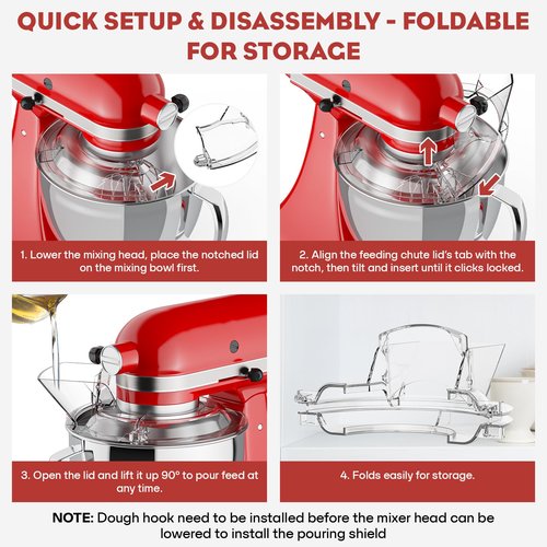 GVODE Pouring Shield for KitchenAid Mixer, Compatible with KitchenAid 4.5-5 QT Tilt-Head Stand Mixers, Detachable Body with Flip-top Feed-inlet Lid, Fits Stainless-Steel, Glass, and Ceramic Bowls.