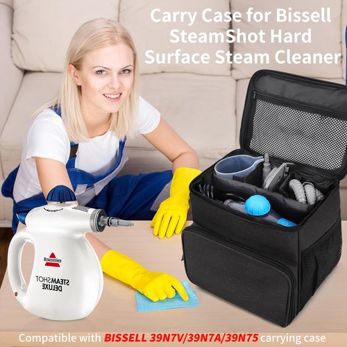Keureedg Carry Case Compatible with Bissell SteamShot Hard Surface Steam Cleaner 39N7V/39N7A, Adjustable Compartments Steam Cleaner Storage Bag with Extra Pockets for Accessories