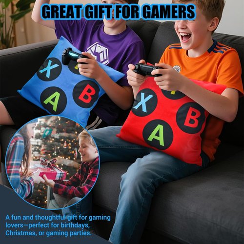 IHESPABLD Gaming Throw Pillow Cases Set of 2, Soft Pillow Covers Gamer Birthday for Teens Boys Cushion Covers for Living Room Bedroom Game Room Decor 18 x 18 inches