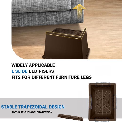 ANNKUT Bed Risers 6 Inch Heavy Duty,Oversized Couch Risers, Extra Wide Furniture Risers for Sofa Table Desk Headboard Chair Lifting,Rectangle Risering Blocks Support 6000 lbs(4 Pack Brown)