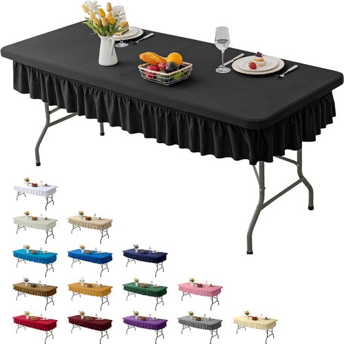 4ft Black Stretch Tablecloth by [Brand Name] - Waterproof, Wrinkle-Resistant Design for Events & Table Protection