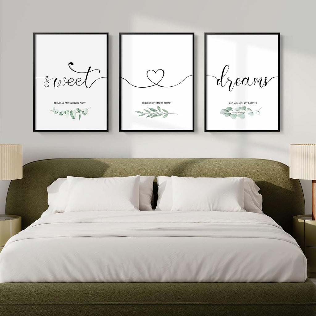 Sweet Dreams Wall Art by [Brand Name] - Modern Minimalist 3-Piece Canvas Set for Bedroom | 12x16 Inch