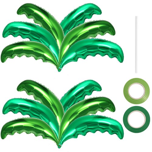 12 Pcs Palm Tree Leaves Balloons,Hawaiian Tropical Green Leaf Balloons,Foil Coconut Tree Leaves Balloon for Birthday Baby Shower Hawaii Luau Tropical Beach Party Supplies
