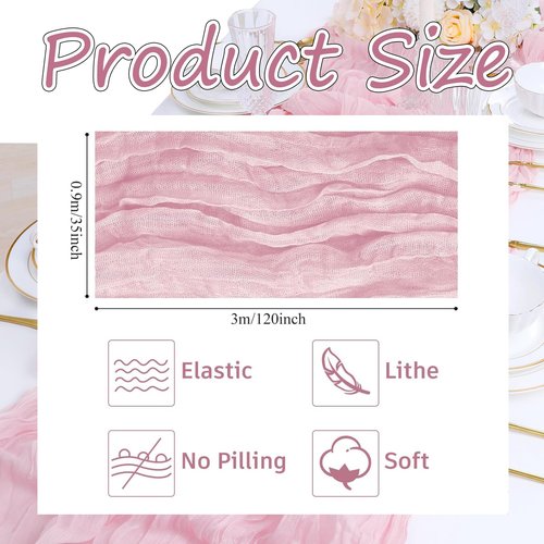 4 Pack Light Pink Cheesecloth Table Runner 10 FT Boho Gauze Cheese Cloth Table Runner 120 Inch Long Semi Sheer Rustic Cheese Cloth Fabric Table Runners for Wedding Birthday Party Decorations