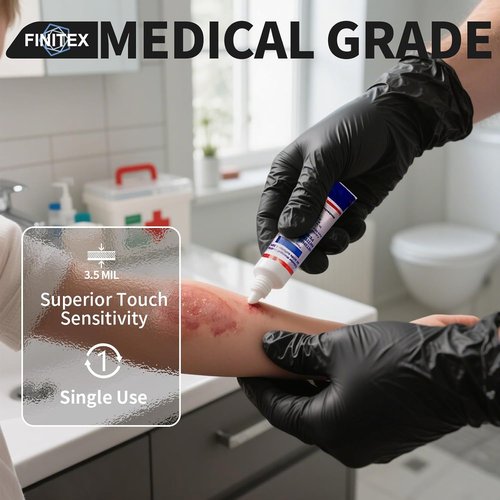 FINITEX Nitrile Disposable Black Gloves - 3.5mil Powder-Free & Latex-Free | Ideal for Cleaning & Food Prep (60/180 Count)