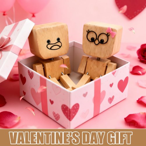 Shaking Feet Wooden Doll Couple, Shaking Wooden Man Figurine with 12 Changeable Magnetic Faces, Couples Gifts, Funny Cars Ornaments Wood Desktop Decor Gifts for Boyfriend Girlfriend, Valentines Day Gift