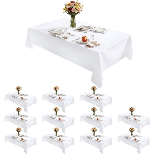 Lemict Rectangle Tablecloth White Washable Decorative Polyester Table Cloth, Wipeable Table Cover for Dining/Wedding/Birthday/Party/Banquet Decor 60" x 84", 12 Pack