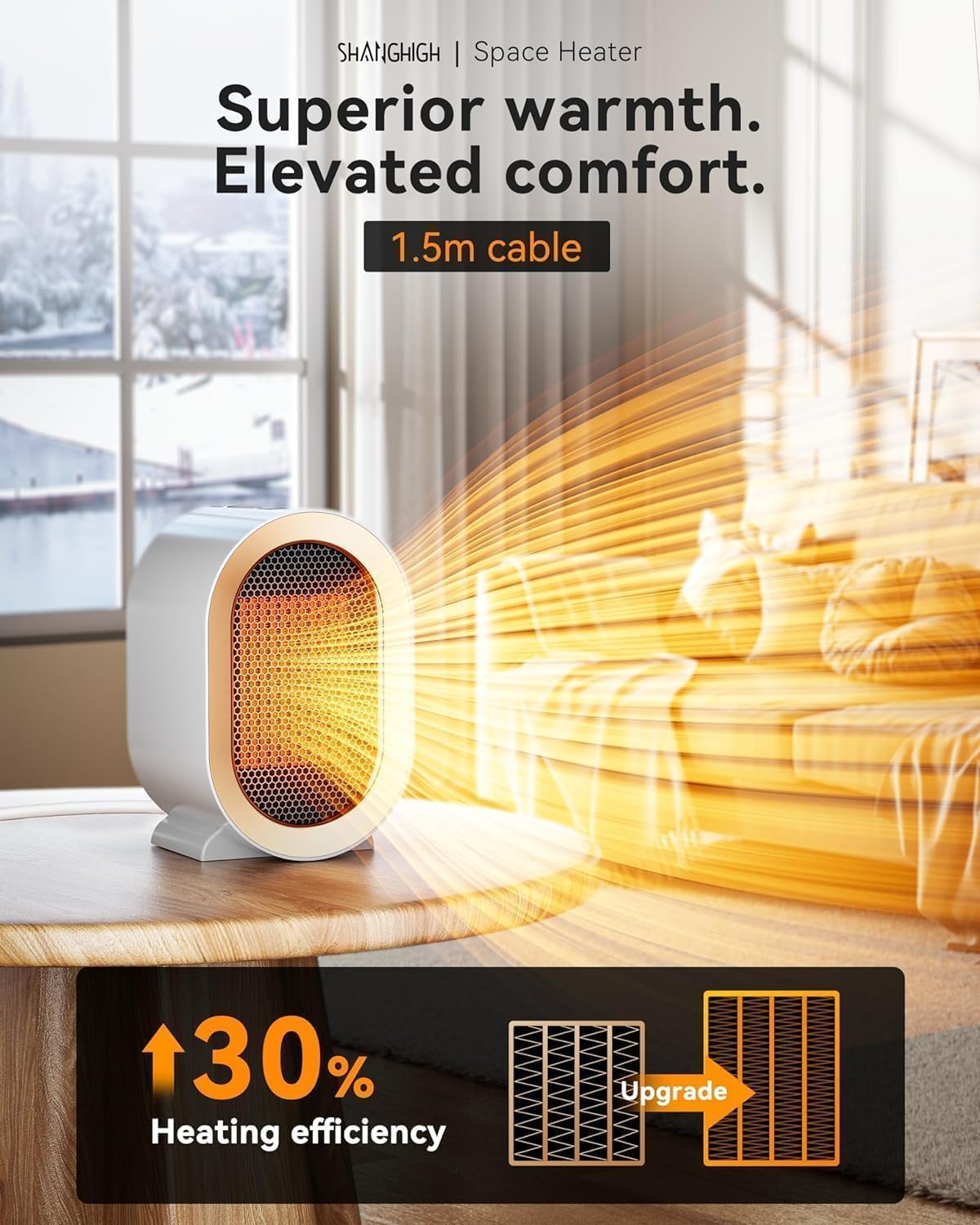 QQT Portable PTC Ceramic Space Heater - Quiet Energy-Saving Indoor Heater with Safety Features | White