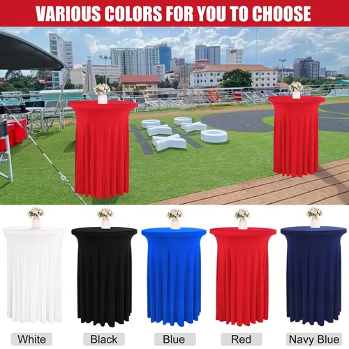 JALANCY 4 Packs 32 x 43 Inch Spandex Round Cocktail Table Skirts Stretch Cocktail Table Cover Fitted High Top Tables for Wedding Bar Party Banquet (Red)