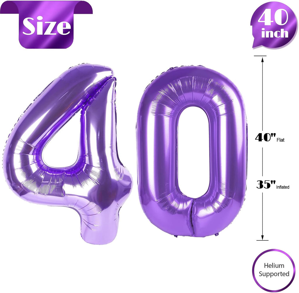 Purple Number 40 Balloon - 40-Inch 40th Birthday Decoration for Girls & Boys Party Supplies