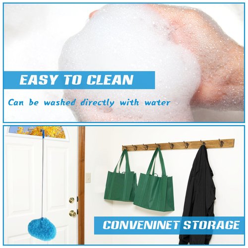 Ceiling Fan Cleaner Duster,Reusable Microfiber Ceiling Fan Blade Cleaner Duster with Extendable Long Handle Removable 13 to 48 in for Cleaning Bookshelves,Door,Window Top (Blue)