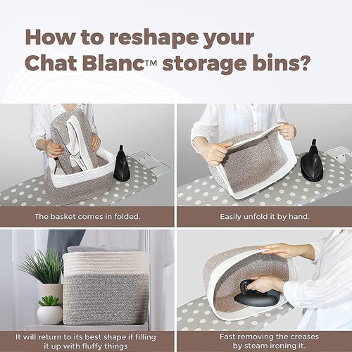 CHAT BLANC Cotton Rope Baskets for Organizing | Storage Baskets for Shelves | Rope Basket for Storage, Small Laundry Baskets, Woven Baskets for Storage, Dog Toy Bin, Baby Basket, Creamy White 3 Pack