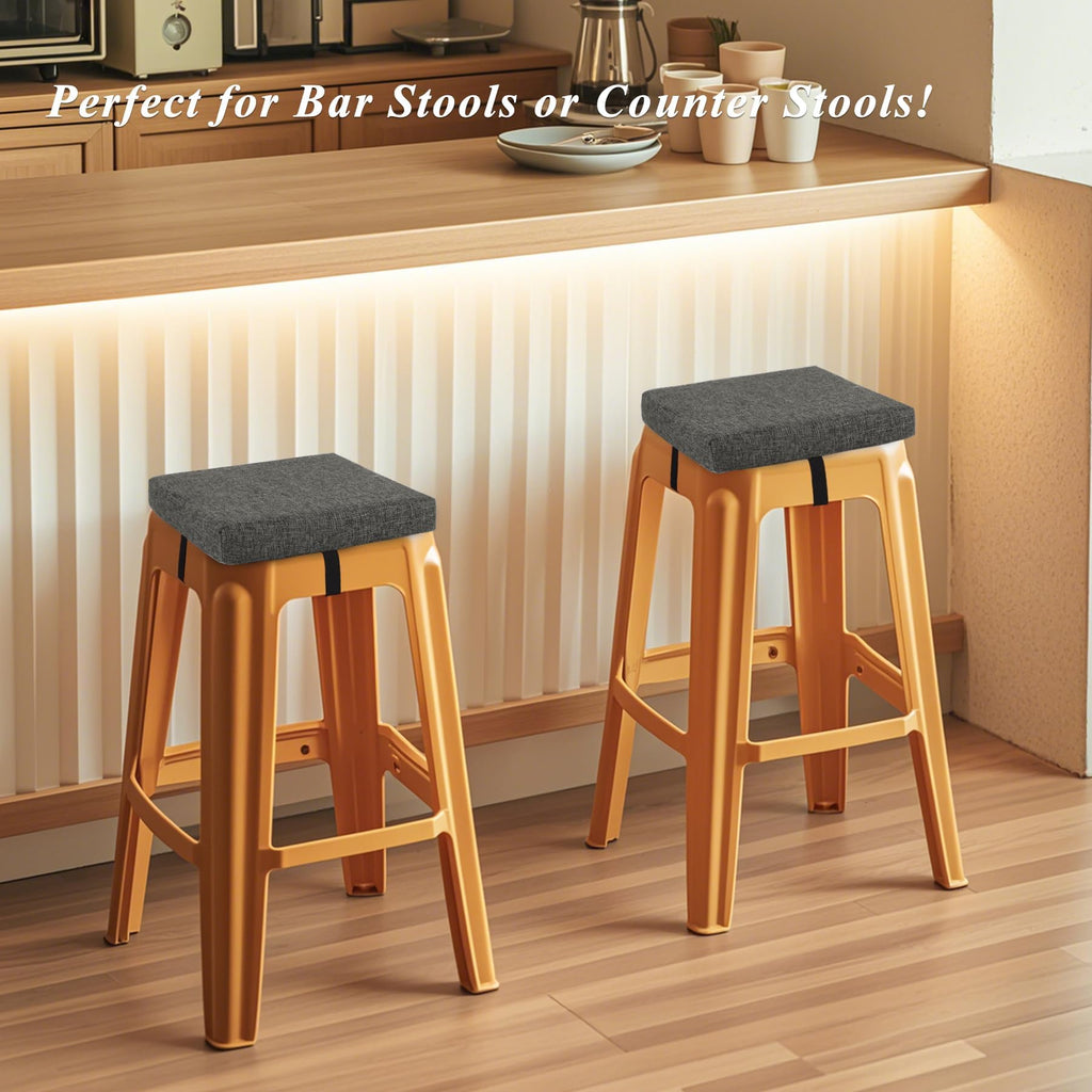 FlyGulls Square Bar Stool Cushions Set of 2 Non-Slip Chair Pads with Ties 2" Thick Chair Cushions with Machine Washable Cover 14" X 14" (Dark Grey)