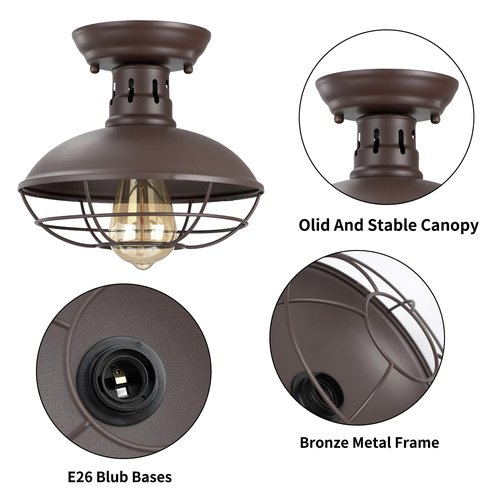 FRIDEKO HOME 2 Pack Farmhouse Flush Mount Ceiling Light Industrial Ceiling Light Fixture Rustic Copper Metal Cage Flush Mount Ceiling Light E26 Base for Hallway Foyer Kitchen Porch