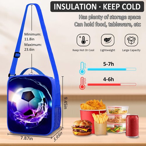 TILYTADLY School Backpack for Boys - 4pcs Soccer Boys Backpack with Lunch Box and Pencil Case for Kids Children Teens Elementary Middle School - Students Bag for Ages 6-18,17″Bookbag Travel Back Pack