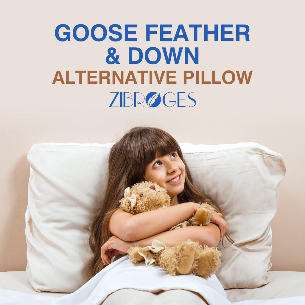zibroges Ultra Soft Goose Feather Pillows Queen Size Set of 2 - Hotel Bed Pillow for Sleeping, (Down Fiber) Fluffy Support Surround Fill Polyester for Back, Stomach, Side Sleepers (Soft)