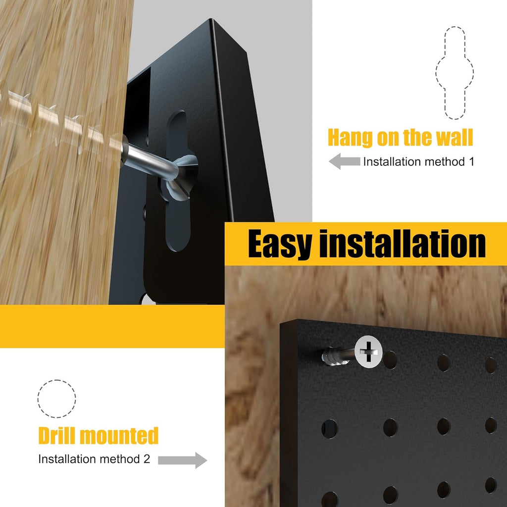 Spampur Peg Board - Heavy Duty Metal Panels with 50 Hooks | Black Wall Organizer for Home & Garage