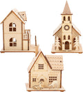 NUOBESTY Christmas Village Ornaments - 3pcs LED Luminous Wooden Houses | Festive Light Brown Decor