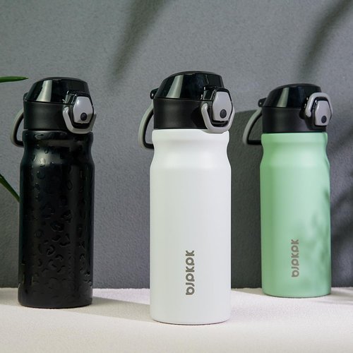 BJPKPK Insulated Water Bottle - 18oz Stainless Steel Flask with Straw, Leak-Proof Lid & Carry Handle | White