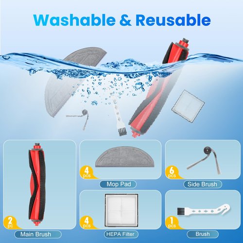 17 Pack Replacement Accessories Kit Compatible with Roborock Q10 S5/Q10 S5+/Q10 X5/Q10 X5+ Robot Vacuum, 2 Main Brush, 6 Side Brush, 4 HEPA Filter, 4 Mop Pads