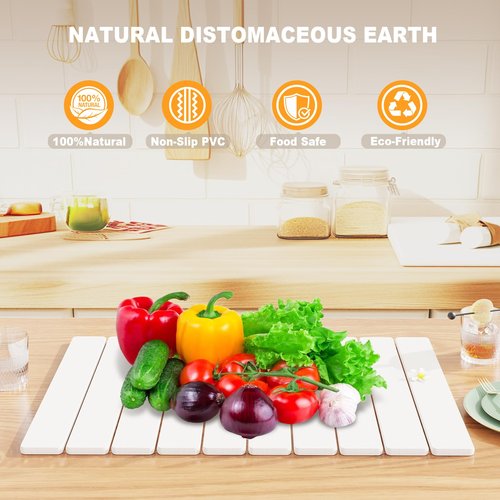 Stone Drying Mat for Kitchen Counter, Large Foldable Stone Dish Drying Mat,Ultra Absorbent Diatomaceous Earth Mats for Countertop Dishes Bottles Cups (23"×15.3",White）