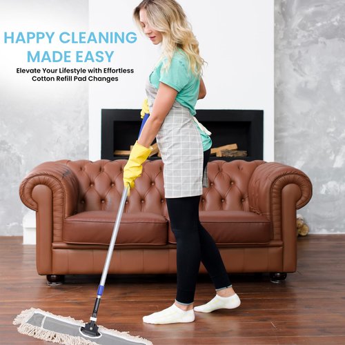 JINCLEAN 24" Industrial Cotton Floor Dust Mop with adjustable Steel Handle - Commercial Mops for Hardwood, Tiles, Laminate, Vinyl, Garage epoxy, Bamboo surface cleaning and Flooring Push Dust Broom