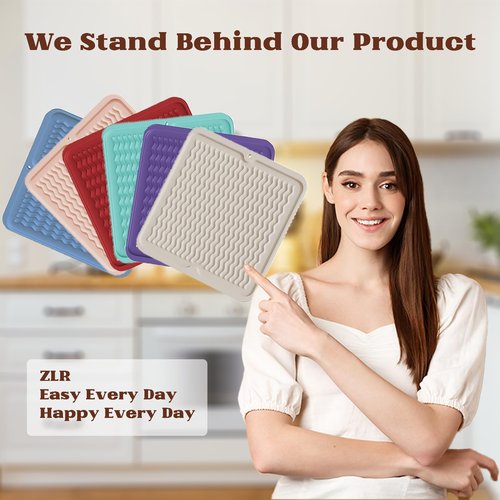 ZLR Silicone Dish Drying Mat 12" x 12" Square - Small Heat Resistant Trivet & Countertop Protector for Air Fryer, Coffee Maker - Waterproof Kitchen Drain Pad for Cups, Fruit (Milk White)