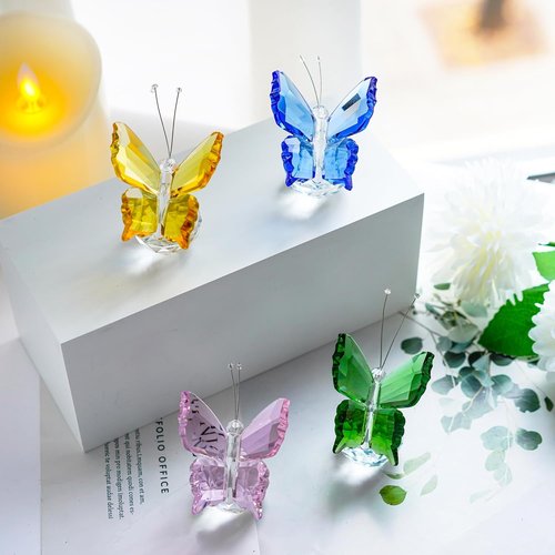 H&D Hyaline & Dora Crystal Butterfly Figurine Set - Elegant Cut Glass Statues | Pack of 4