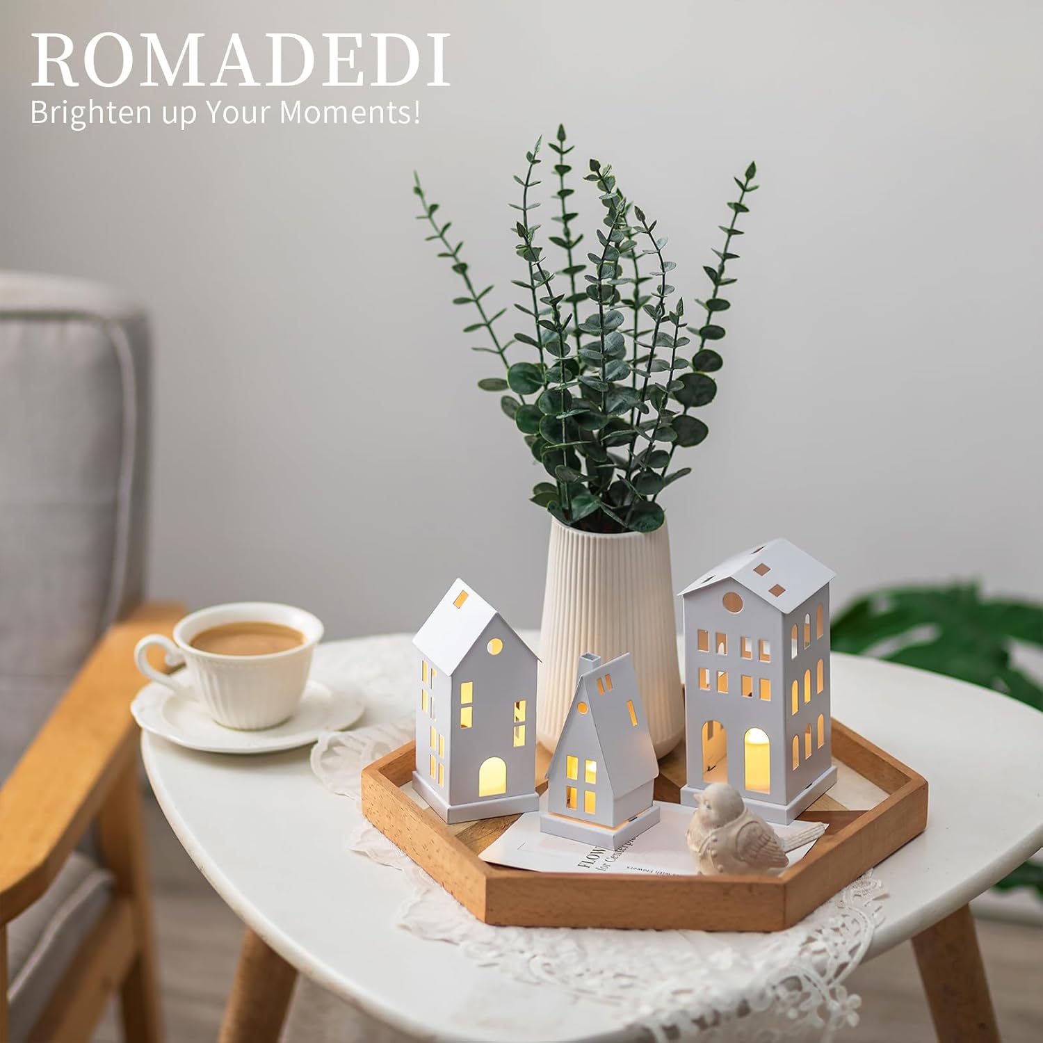 Romadedi Christmas Village Houses - White LED Candle Holders | Set of 3 Light-Up Decorations for Home Decor