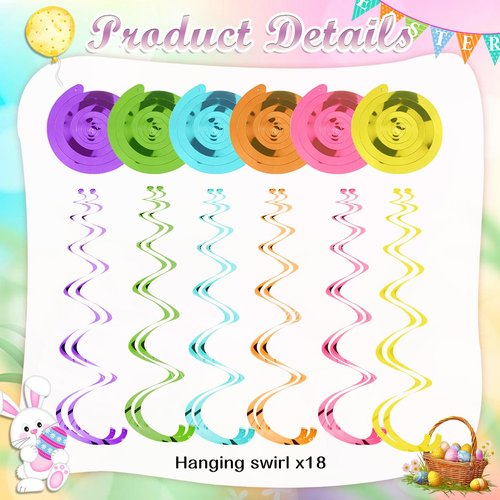53pcs Easter Decorations for Home Easter Garland Happy Easter Banner Easter Decorations Indoor with Egg Bunny Hanging Swirl for Home School Classroom Easter Party Decorations