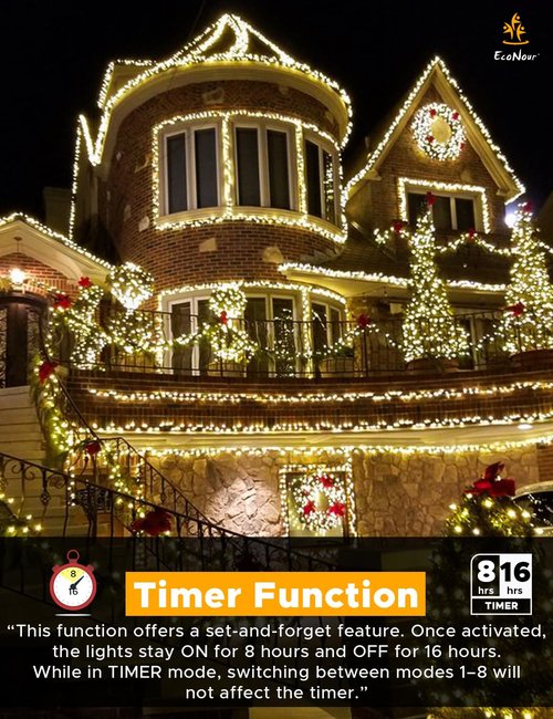 EcoNour 41 Ft 1000 LED Cluster Twinkle Lights for Christmas Tree, 8 Modes String Lights for Decoration with Timer and Memory Function, Ambient Warm White Fairy Lights for Magical Home & Garden Decor