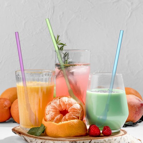 8 PCS Hard Plastic Spoon Straws, 9.3 Inch Reusable Straw Spoons Detachable Drinking Straws Snow Straw Spoon, Assorted Colors