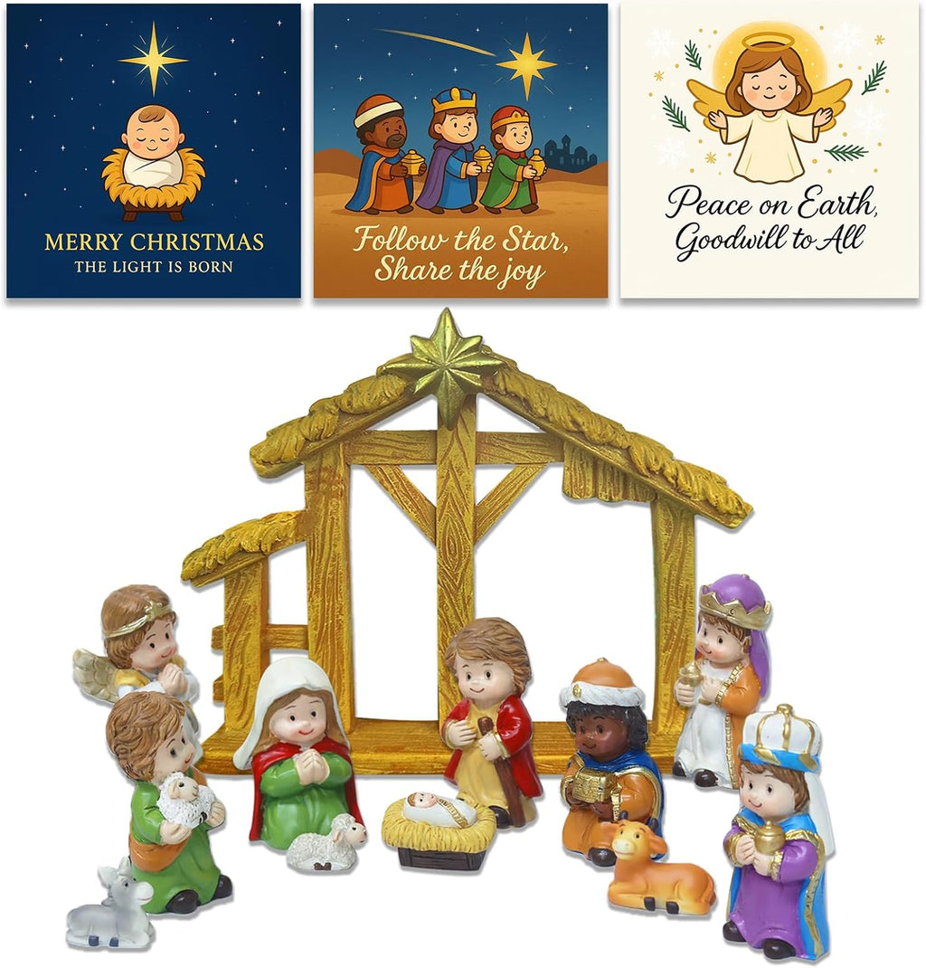 Regine Switzerland 12-Piece Nativity Scene Figurine Set - Christmas Manger Display with Holy Family & Wise Men | Gift-Boxed Holiday Décor
