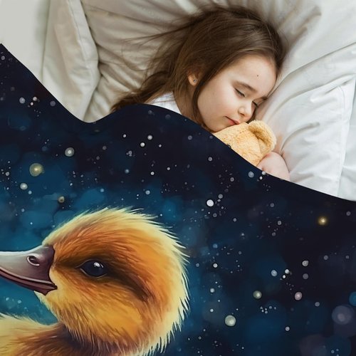 SARA NELL Duck Blanket, Cute Yellow Duck Swim on Magic Starry Sky Space Flannel Throw Blanket, Soft Plush Duck Gifts for Girls Boys, Kids Funny Ducks Prirt Birthday Ideas,60 in x 80 in