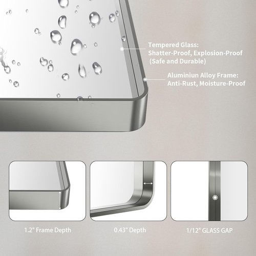 LOAAO Brushed Nickel Bathroom Mirror - 60x30 Inch Rounded Rectangle Design | Anti-Rust, Shatter-Proof, Versatile Hanging Options