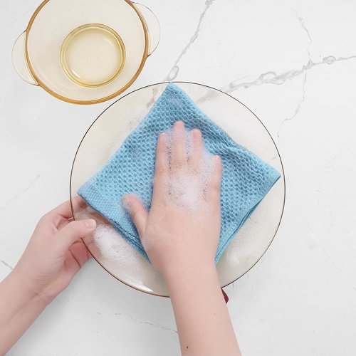 Homaxy Kitchen Dish Cloths - 100% Cotton Waffle Weave, Ultra Soft & Absorbent, 12x12 Inches, 6-Pack, Sky Blue