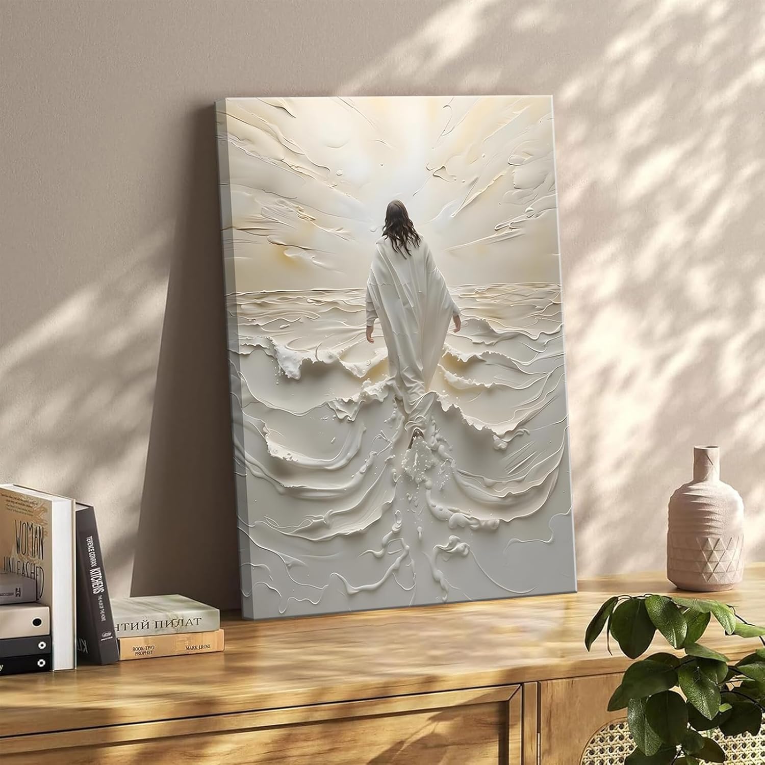 Regine Switzerland Abstract Jesus Walking on Water Canvas Wall Art - Modern Christian Decor 12x16in