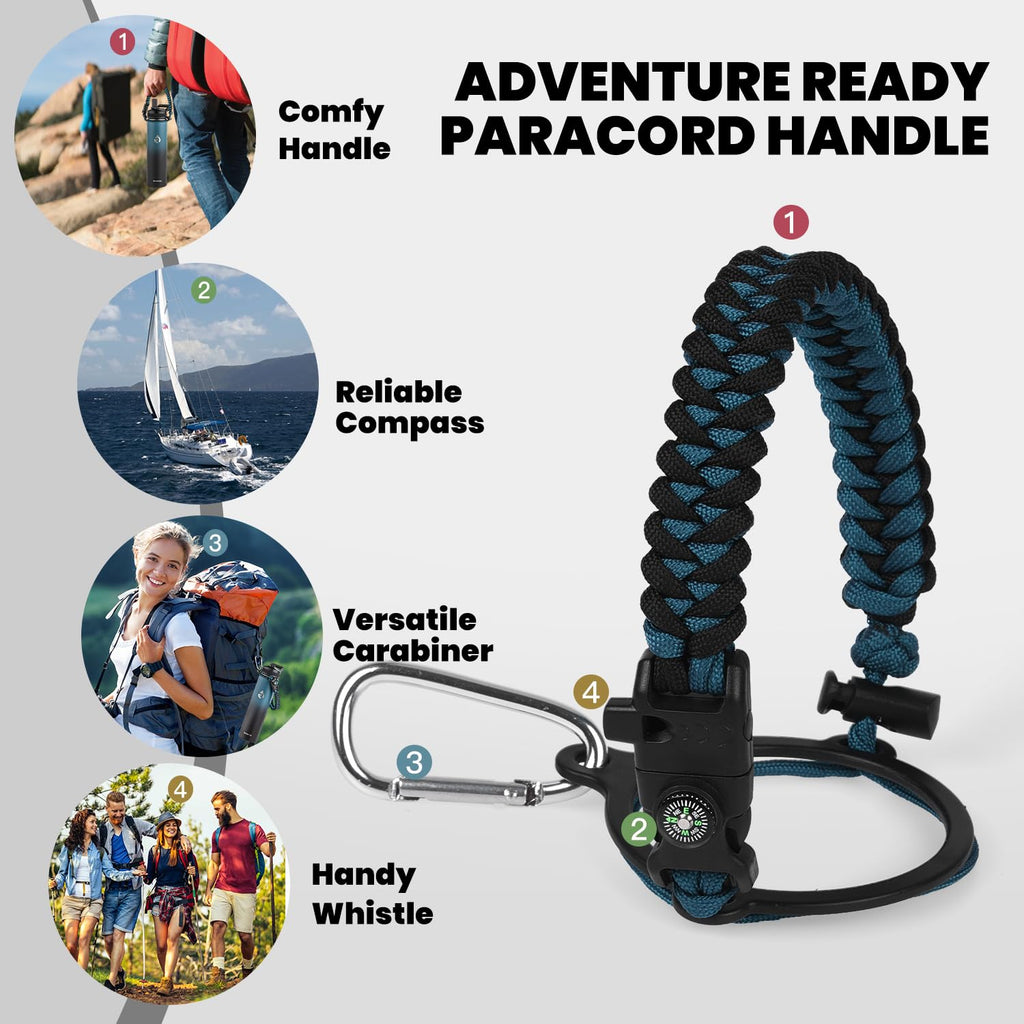 RAYMYLO Insulated Water Bottle 24oz, Triple Wall Vacuum Stainless Steel (Cold for 24Hrs, Hot for 12Hrs), Leak Proof & Non-BPA, 24oz Hydro Water Flask with Paracord Handle & Straw Spout Lids