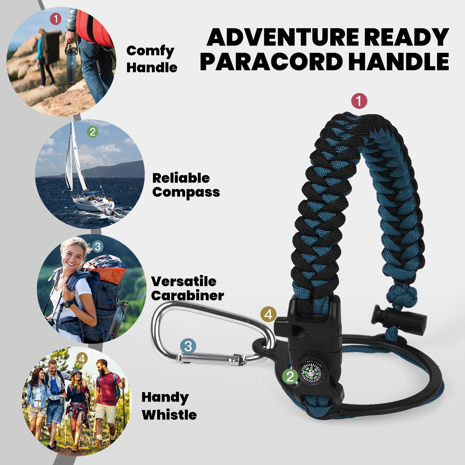 RAYMYLO Insulated Water Bottle 24oz, Triple Wall Vacuum Stainless Steel (Cold for 24Hrs, Hot for 12Hrs), Leak Proof & Non-BPA, 24oz Hydro Water Flask with Paracord Handle & Straw Spout Lids