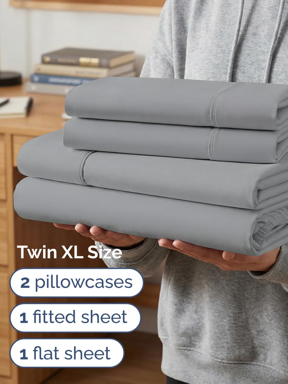 Skiennix Extra Deep Twin XL Sheet Set - 4-Piece Breathable Cooling Bedding - Soft, Wrinkle-Free, Steel Blue