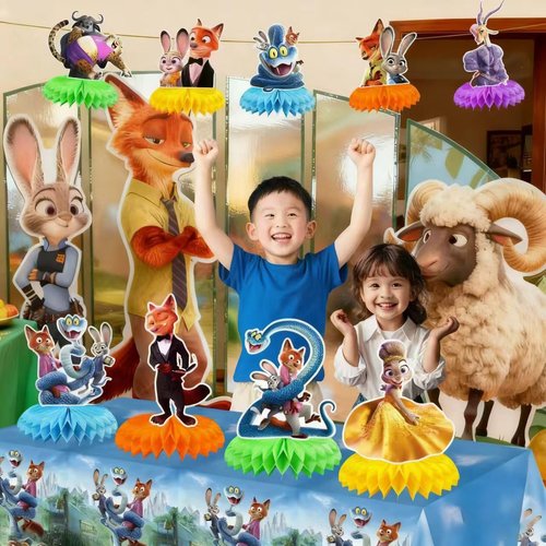 Zootopia2 Birthday Party Supplies , 9Pcs Honeycomb Centerpieces for Zootopia2 Decorations, Double Sided Table Decorations Centerpieces Party
