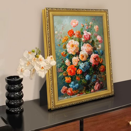 MIEVU Gold Vintage Framed Wall Art - Elegant Floral Canvas Prints for Home Decor | 11x14in