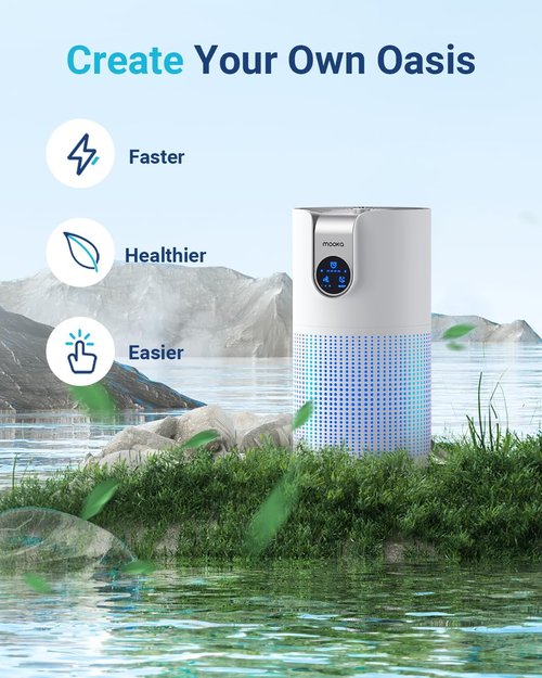 MOOKA HEPA Air Purifier - Large Room Coverage Up to 1500ft² | Quiet 15dB with Aromatherapy for Pets & Allergens