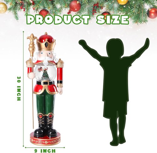 Bdor Large Luxury Nutcracker Soldier | 30-Inch Handcrafted Christmas Decoration with Rotating Reindeer Snow Globe